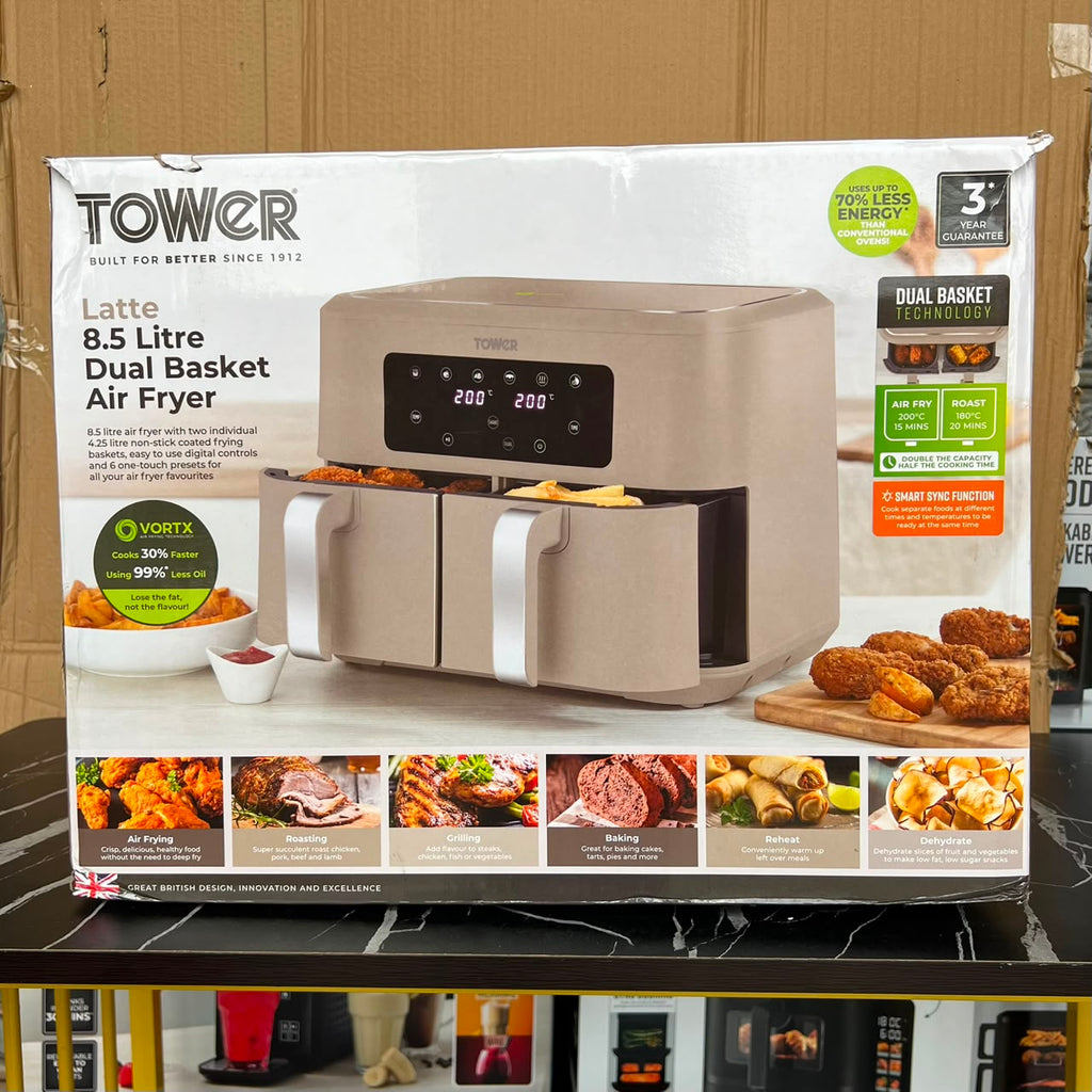 8.5L Tower Vortx  Dual Basket Air Fryer in Latte - Store Reject