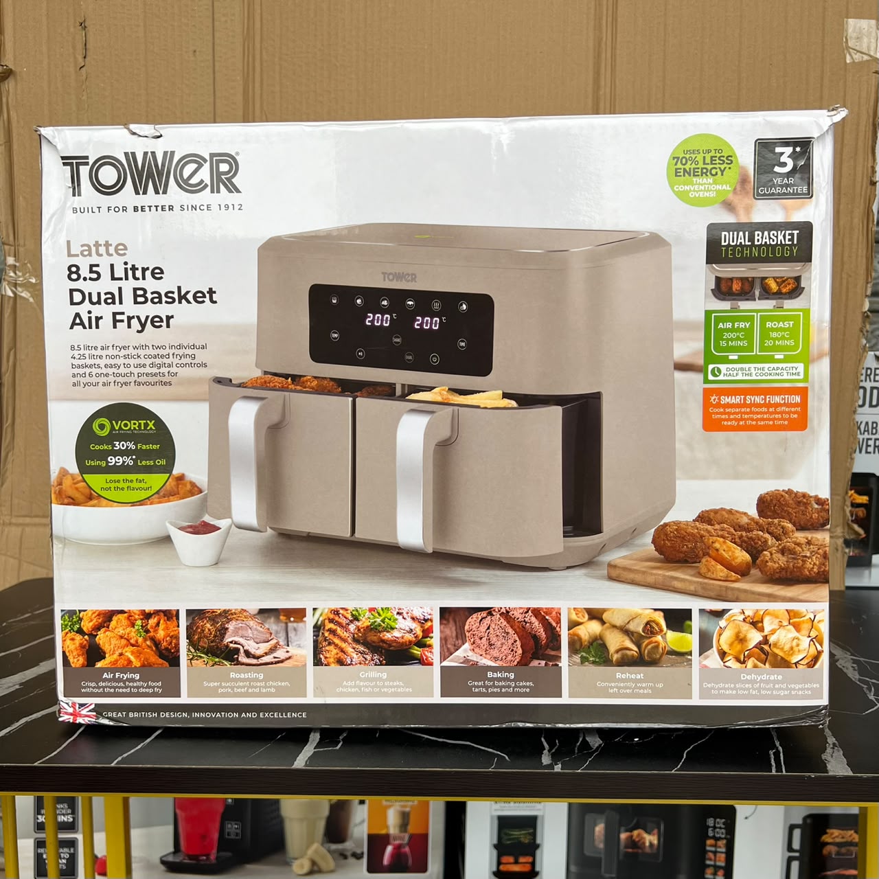 8.5L Tower Vortx  Dual Basket Air Fryer in Latte - Store Reject