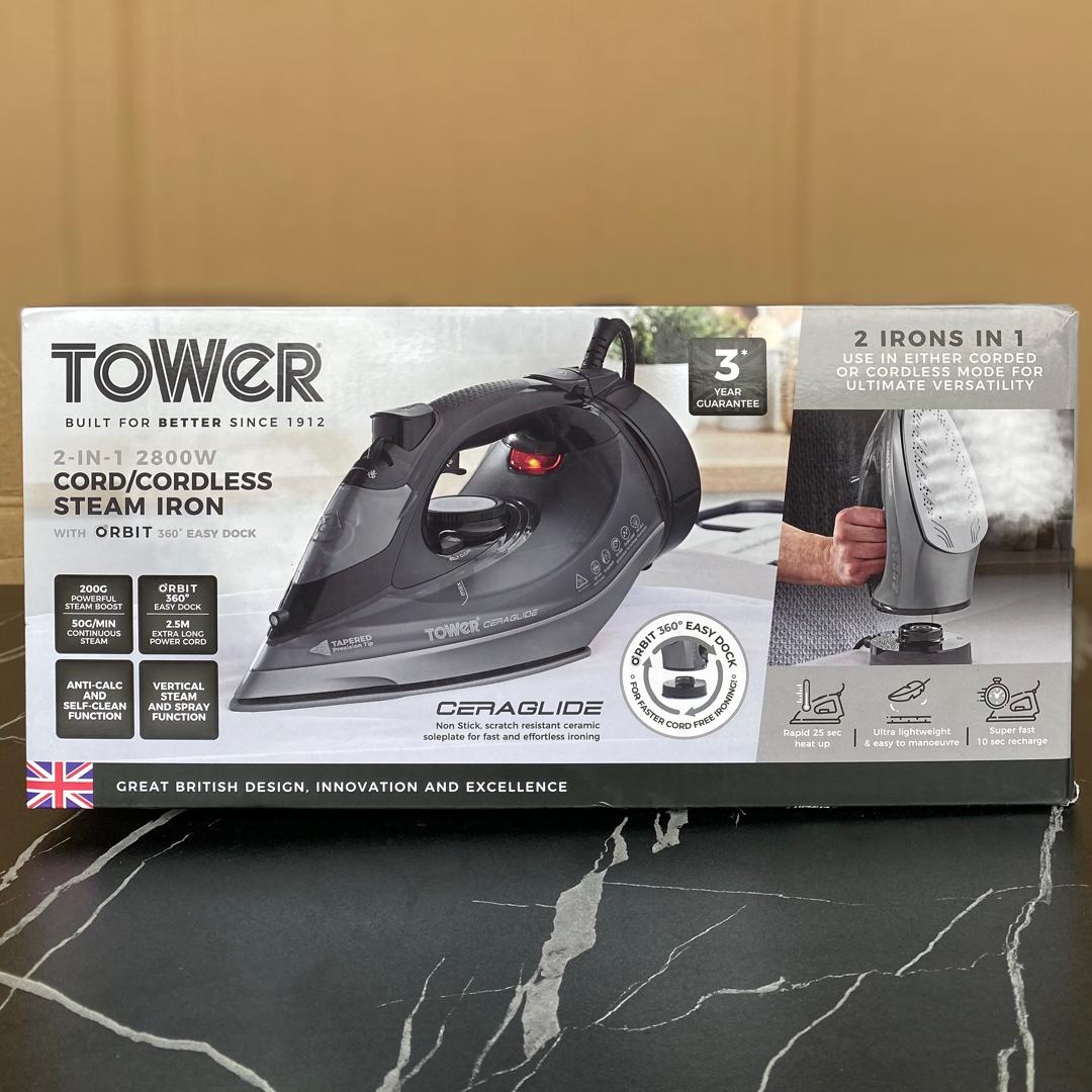 Tower Ceraglide 2800W 2-in-1 cord/cordless steam iron
