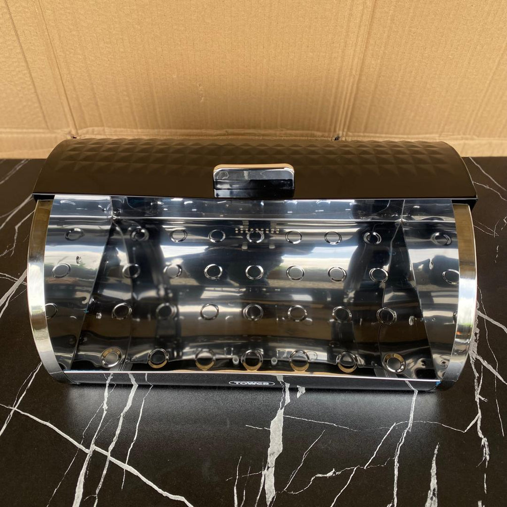Tower Solitaire Black Roll Top Bread Bin