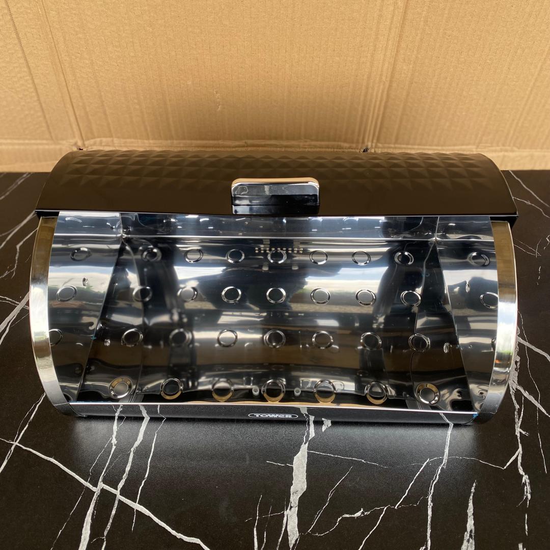 Tower Solitaire Black Roll Top Bread Bin