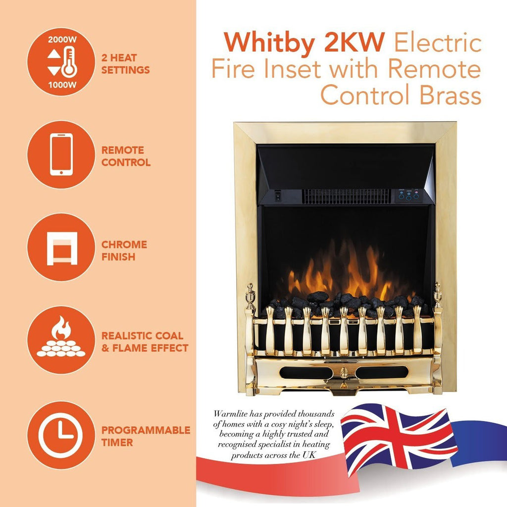 Electric Fire 2kW LED Flame, Warmlite Whitby with Remote Control - NEW