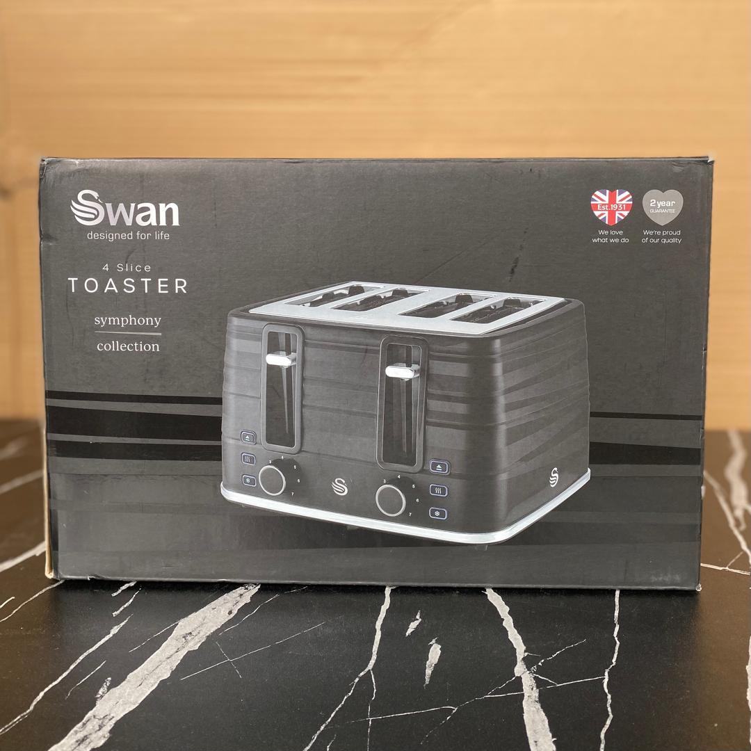 4 Slice Swan Symphony Black Toaster