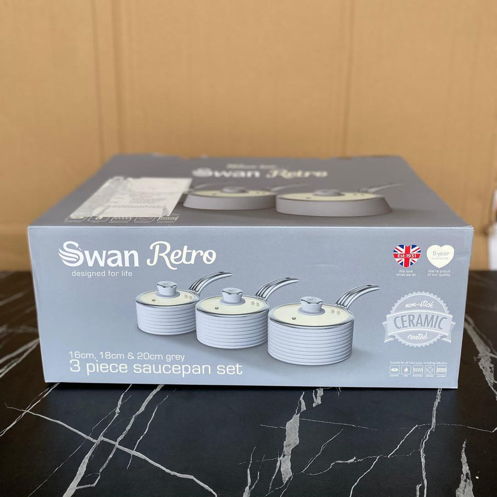 3 Piece Swan Retro Aluminium Saucepan Set