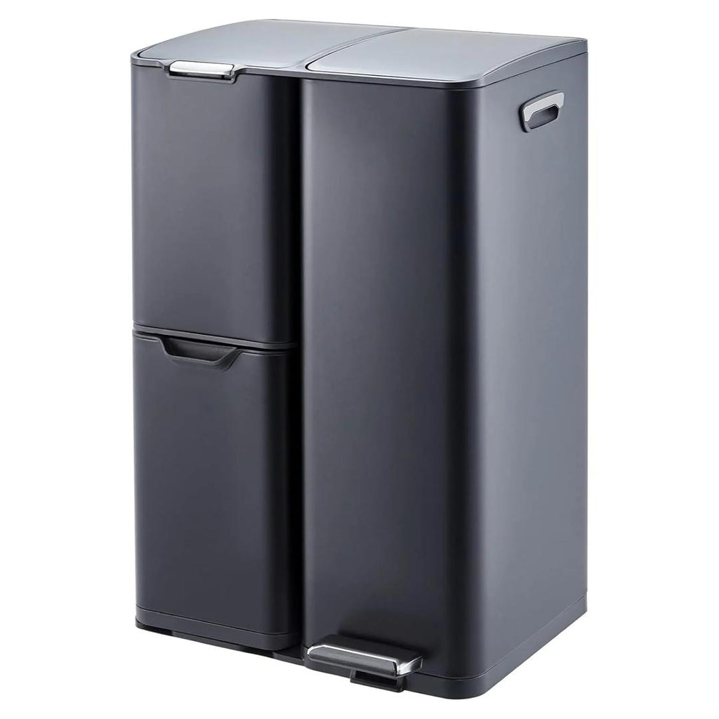 Tower 60L black triple recycling pedal bin - NEW