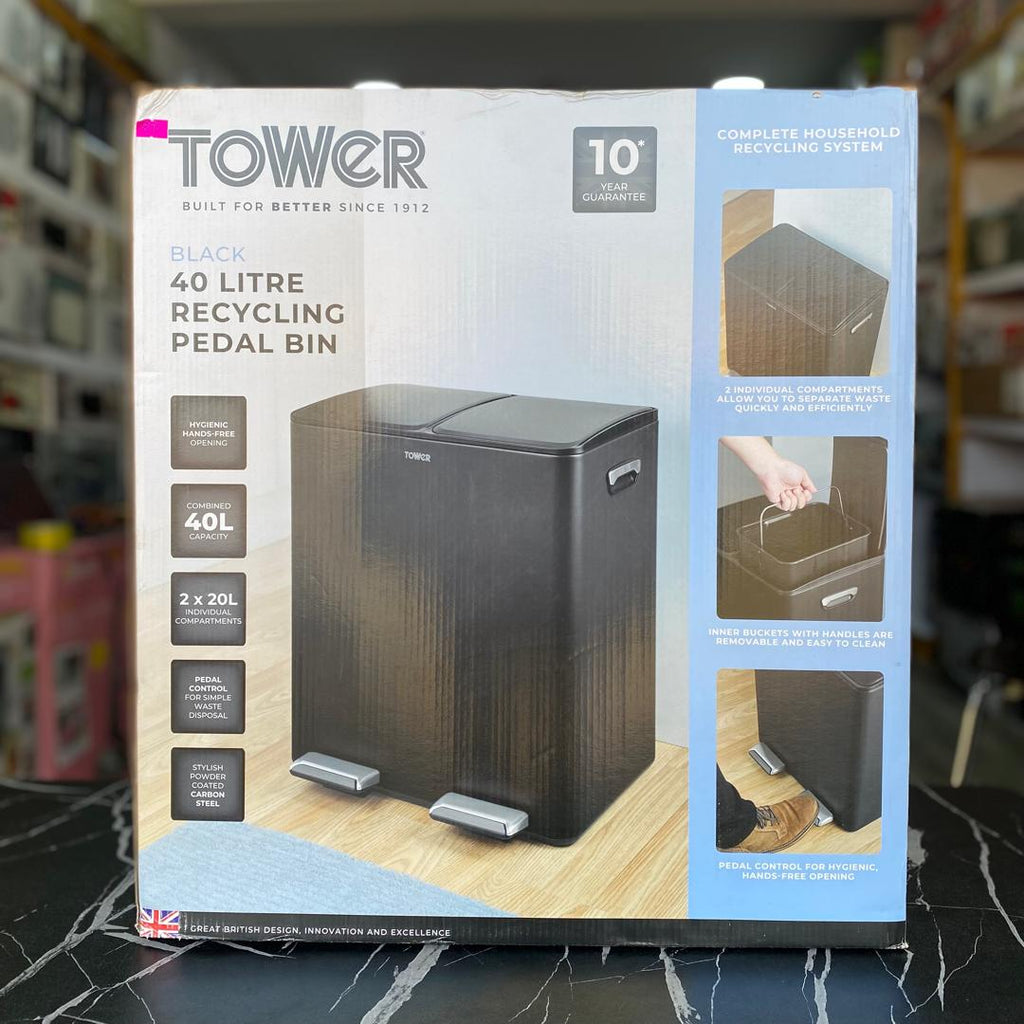 40L Tower Recycling Pedal Bin - NEW