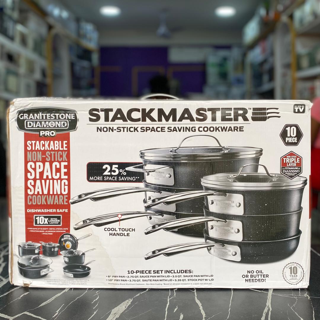 10-piece Granitestone Diamond Pro Stackmaster Non-stick Cookware Set - NEW