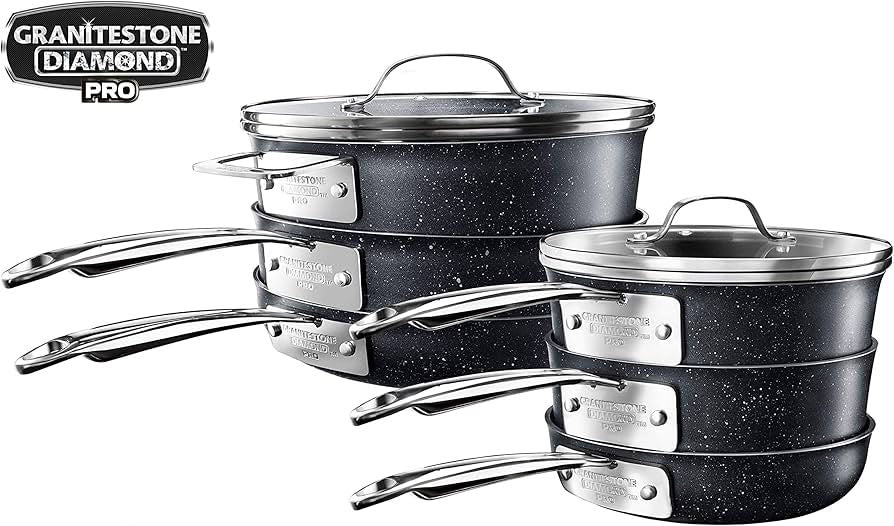 10-piece Granitestone Diamond Pro Stackmaster Non-stick Cookware Set - NEW