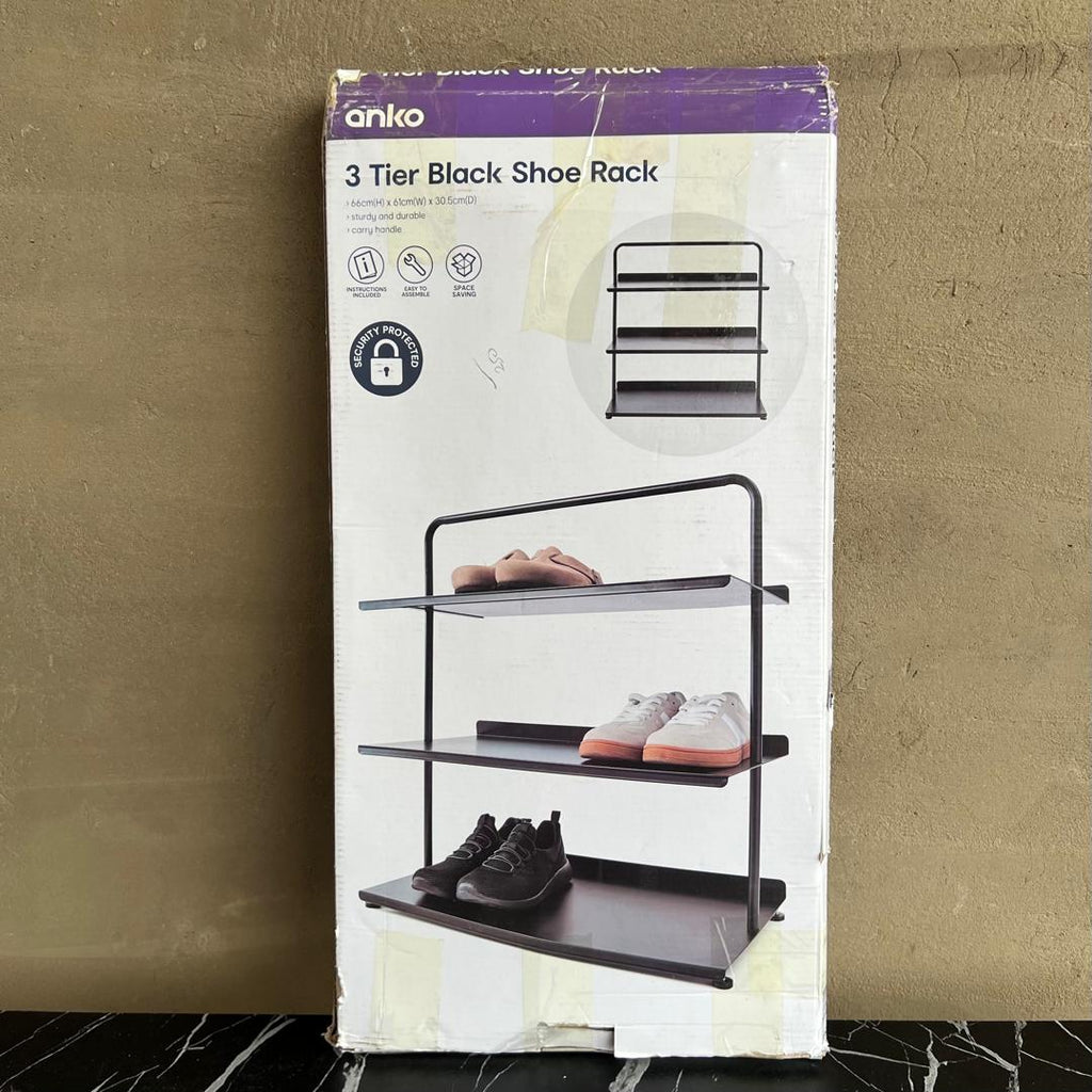 Anko 3 Tier Black Shoe Rack - NEW