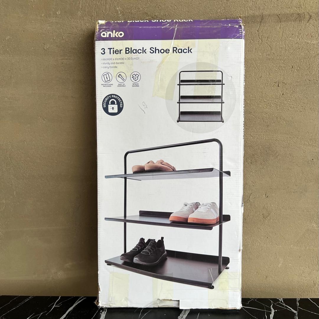 Anko 3 Tier Black Shoe Rack - NEW
