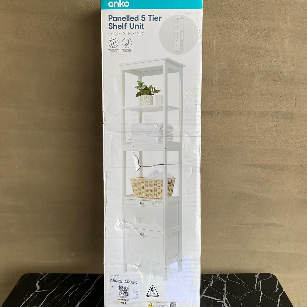 Anko 5 tier Panelled Shelf Unit - NEW