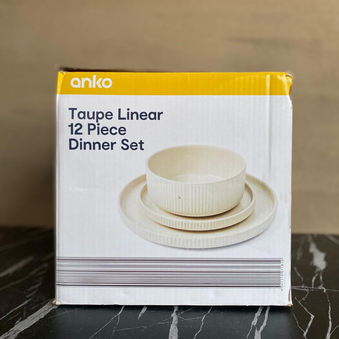 Anko Taupe Linear 9pc Dinner Set - NEW