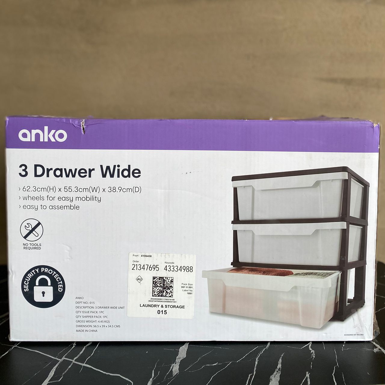 Anko 3 Drawer Wide  - NEW