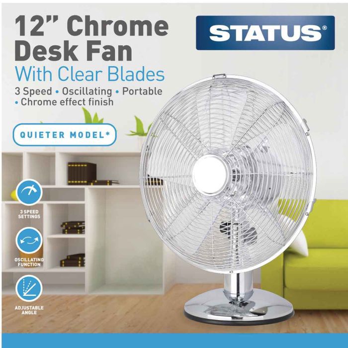 12 Inch Chrome Desk Fan - NEW