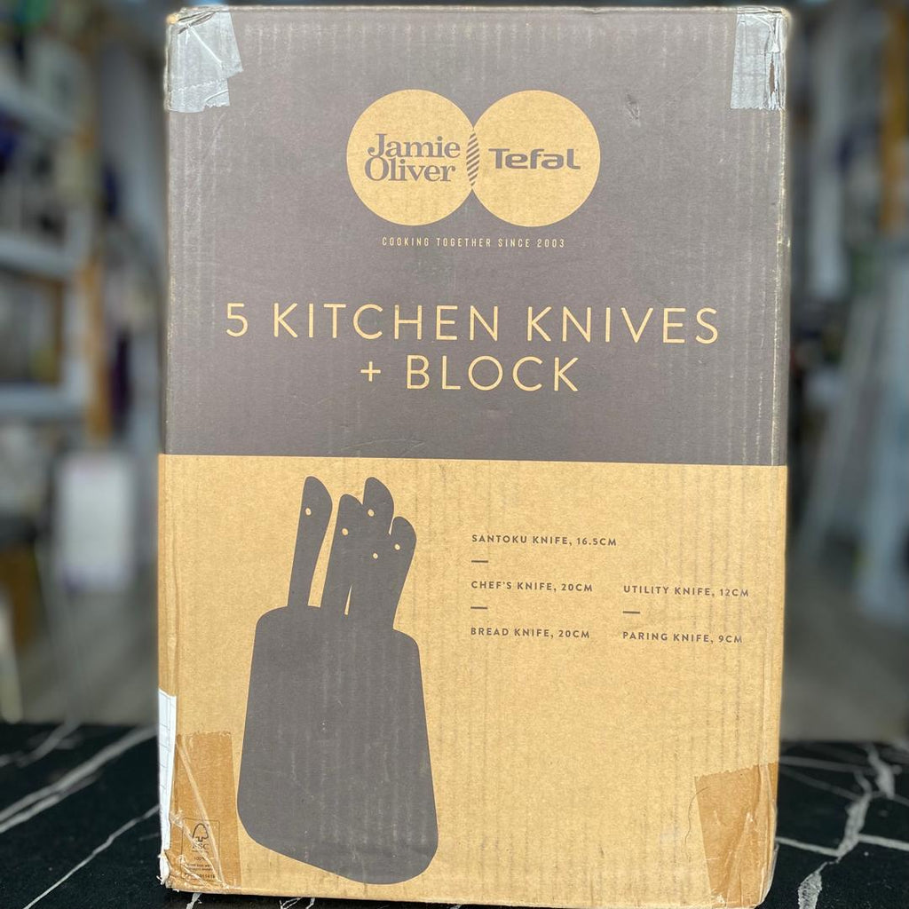 Jamie Oliver by Tefal 5-Piece Kitchen Knife Set with Block - NEW