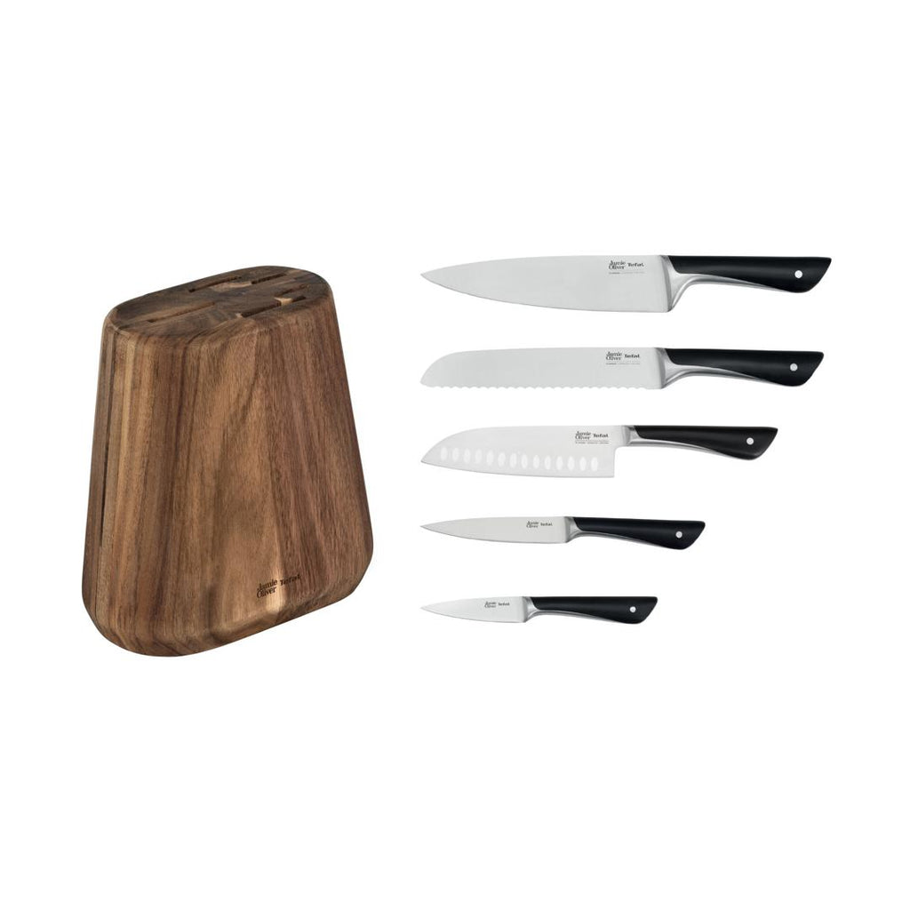 Jamie Oliver by Tefal 5-Piece Kitchen Knife Set with Block - NEW