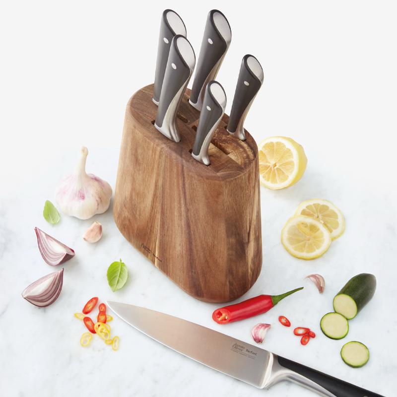 Jamie Oliver by Tefal 5-Piece Kitchen Knife Set with Block - NEW