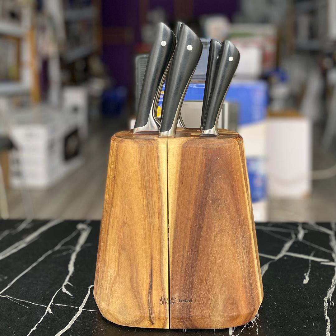 Jamie Oliver by Tefal 5-Piece Kitchen Knife Set with Block - NEW