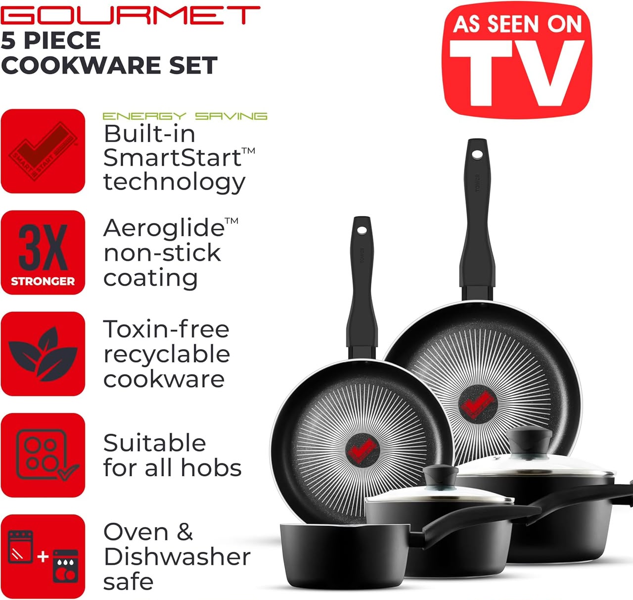 5 Piece Tower T700314 SmartStart Gourmet Cookware Set - NEW