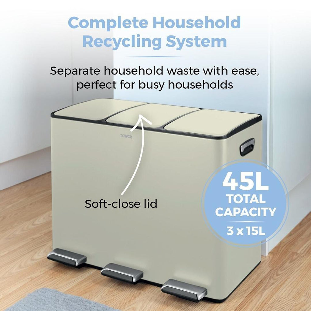 45L Tower Recycling Pedal Bin - NEW