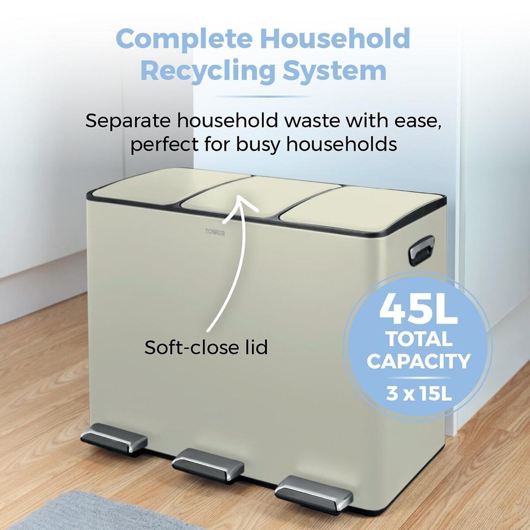45L Tower Recycling Pedal Bin - NEW
