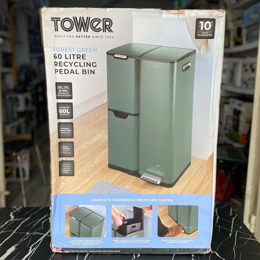 60L Tower Three Compartment Recycling Pedal Bin -STORE REJECT