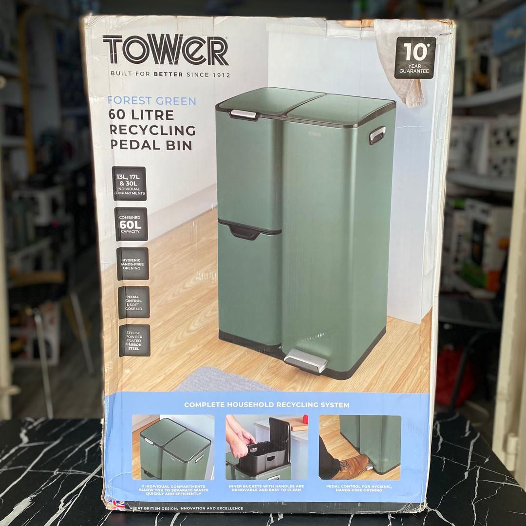 60L Tower Three Compartment Recycling Pedal Bin -STORE REJECT