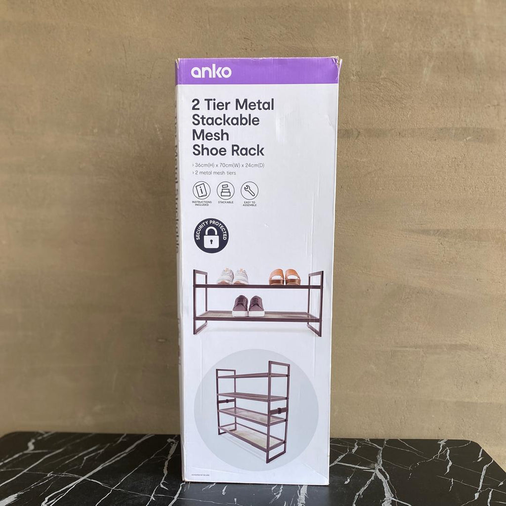 Anko 2 Tier Metal Stackable Mesh Shoe Rack -NEW
