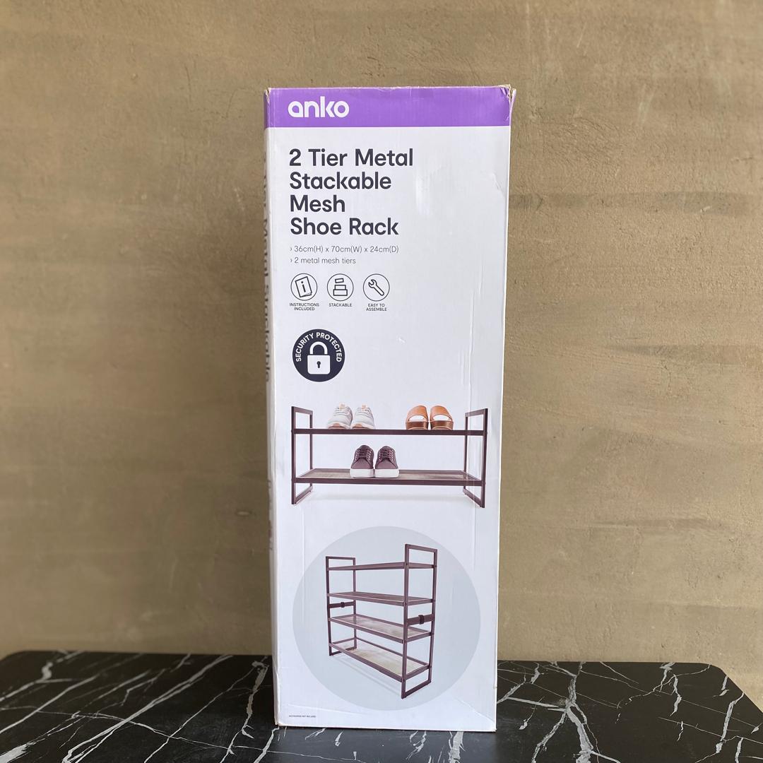 Anko 2 Tier Metal Stackable Mesh Shoe Rack -NEW